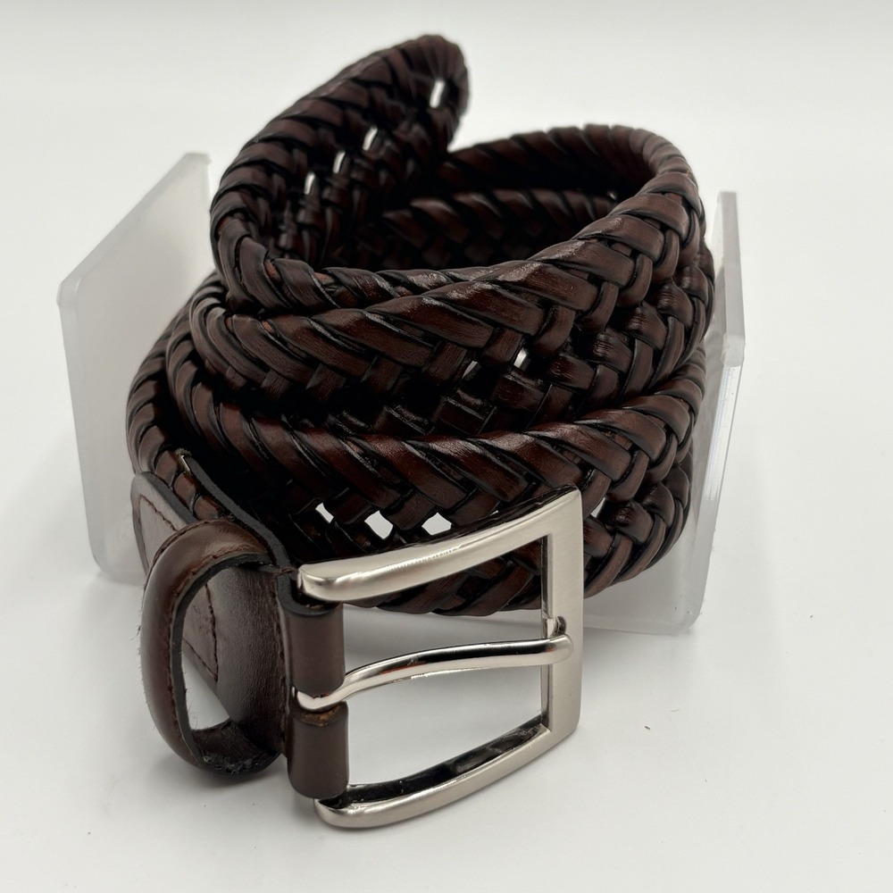 Men's Brown Genuine Leather Woven Braided Belt Size 36/90 Basketweave